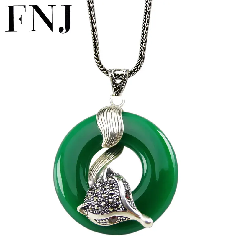 

Кулон FNJ из серебра 925 пробы, с белым халцедоном и зеленым агатом
