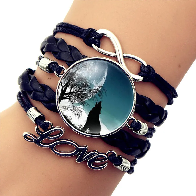 Модный Готический браслет черного цвета с изображением Волка Луны стеклянного