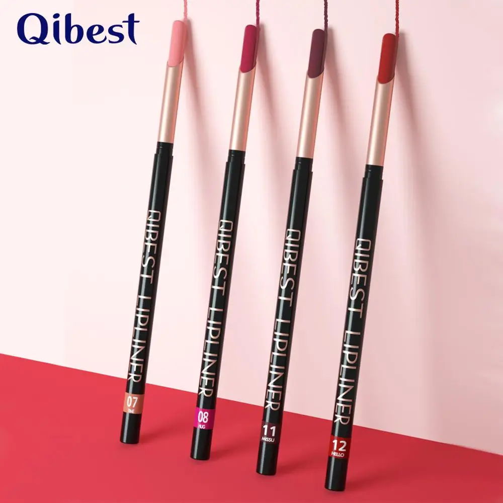 QIBEST 12 шт./компл. для губ, подводка для губ, гладкий, Длительное Действие, помада для губ подводка для губ Водонепроницаемый натуральный Цвет Make up Для женщин косметика для губ, подводка для губ