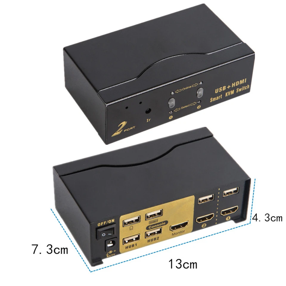 HDMI KVM переключатель с 2 портами автоматического сканирования USB2.0 Hub Поддержка