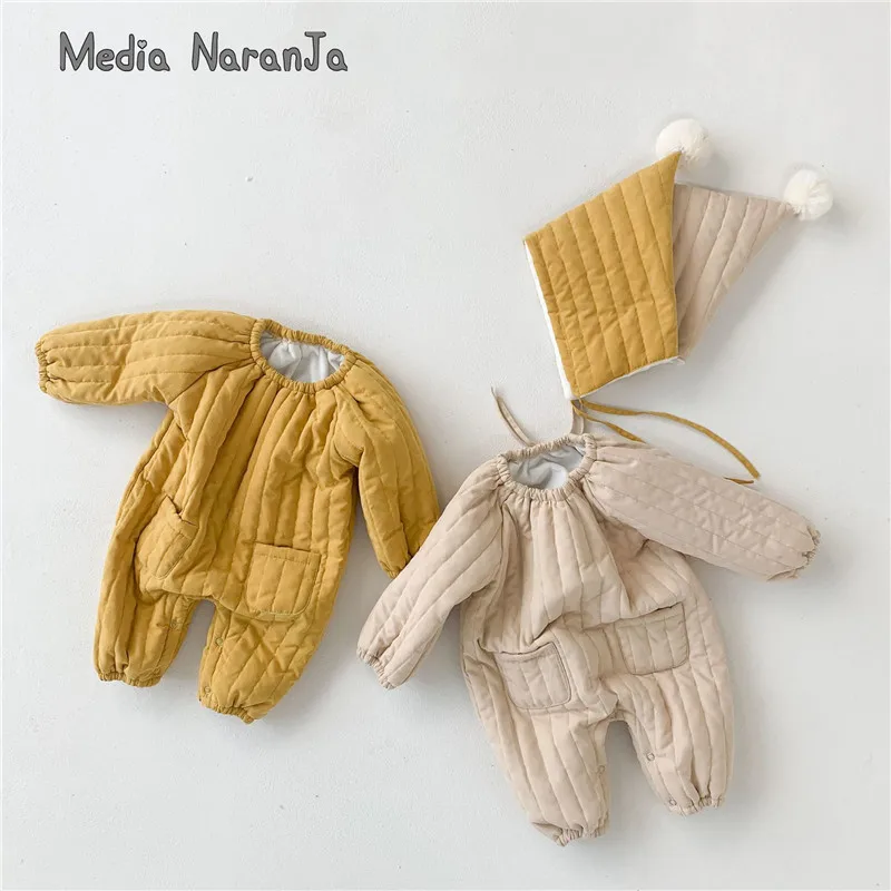 

Комбинезон детский, хлопковый, с шапочкой, с длинным рукавом, в Корейском стиле, на зиму, 2020