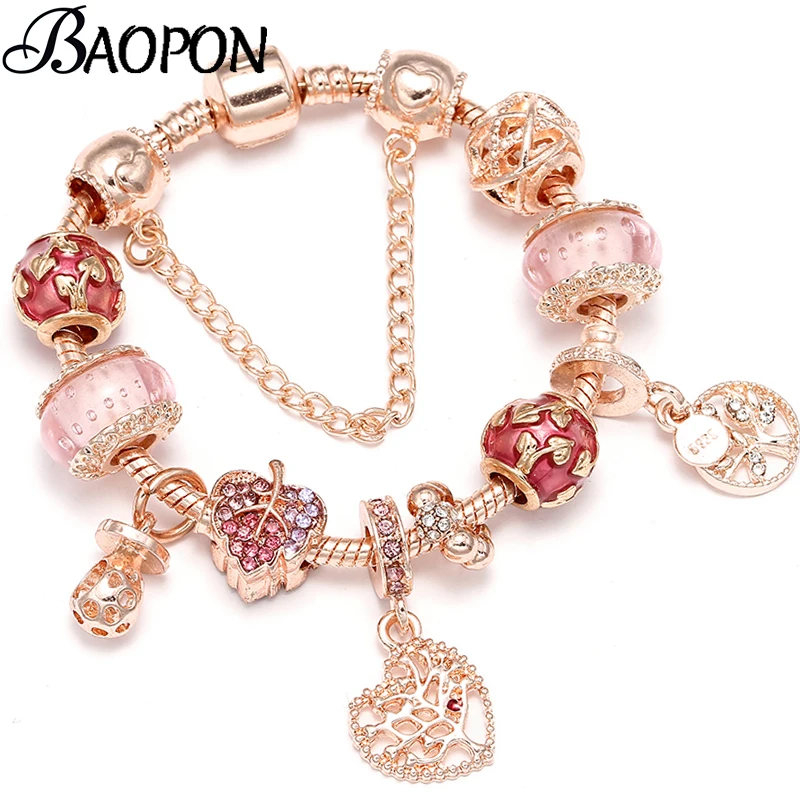 Женские браслеты-шармы BAOPON модные браслеты из розового золота с кристаллами и