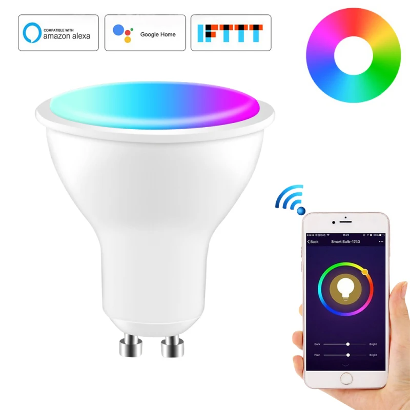 

GU10 Spotlight WiFi Smart Light Bulb 5w RGB+CW 2700-6500K Smart Bulb App Remote Control RGB Light Lamp For Alexa Google Home