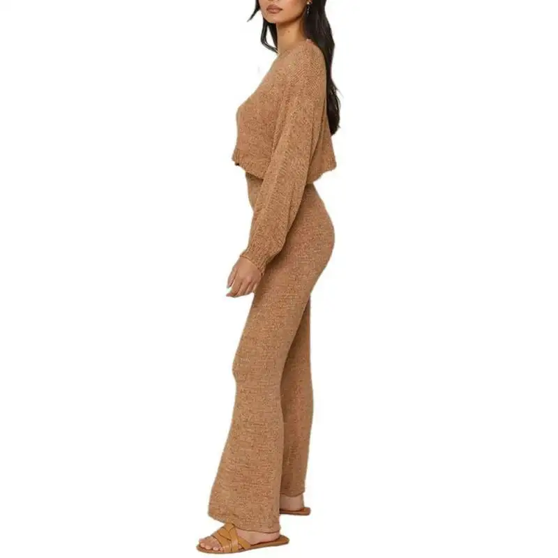 

NEW Womens 2 Pieces Knitted Tracksuit Set Long Sleeve Sweater Long Pants Casual