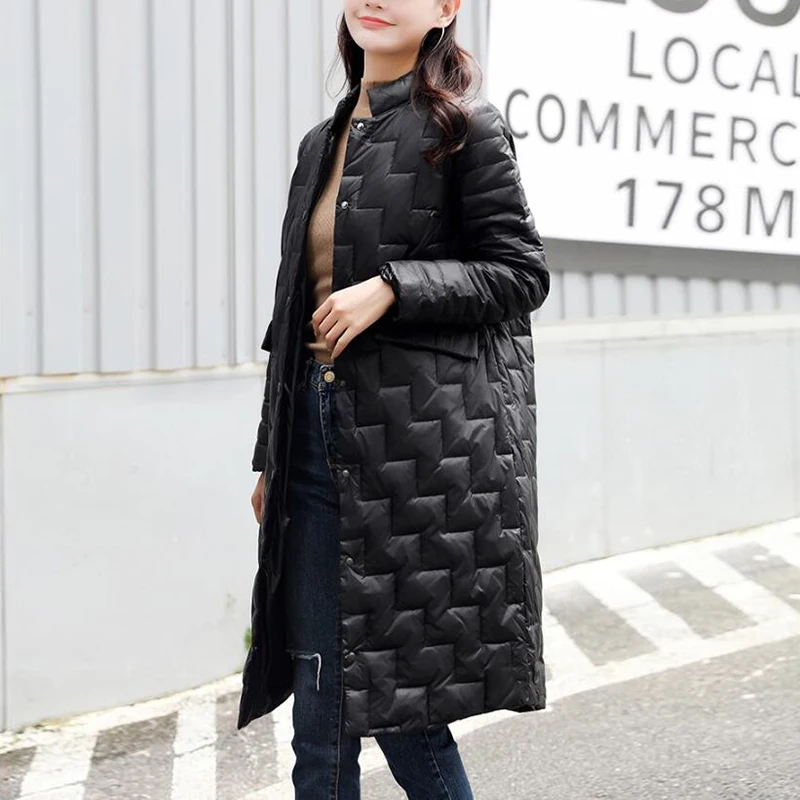 Женский длинный пуховик на утином пуху SEDUTMO ультралегкий тонкий большого размера