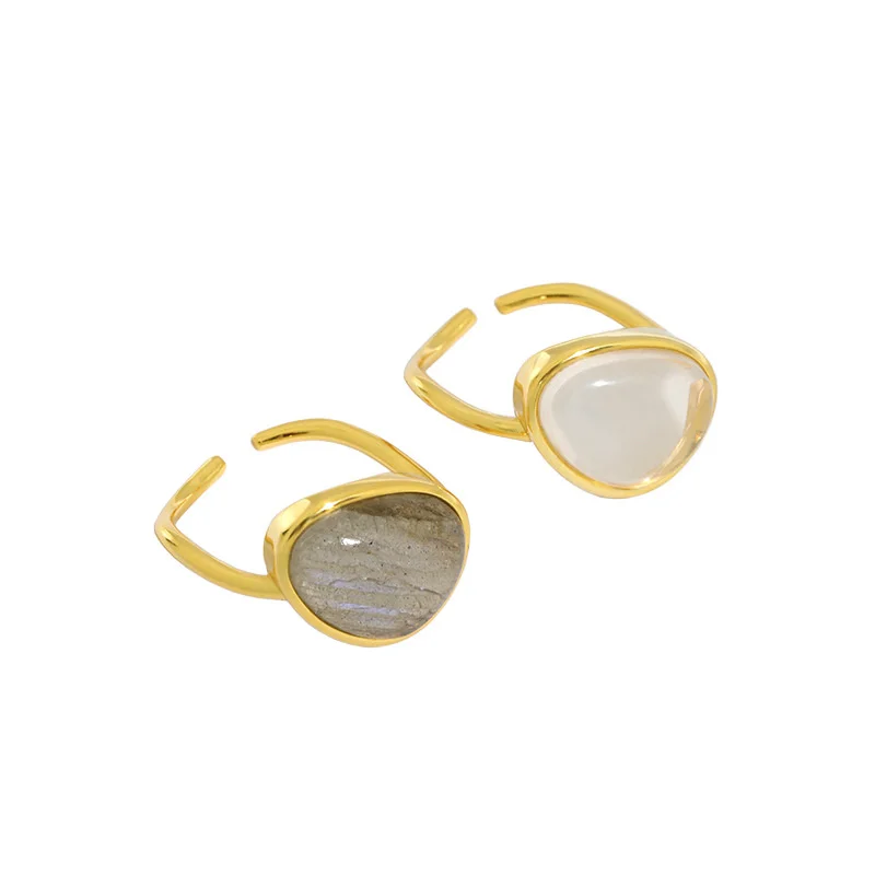 

925 Sterling Silver Korean Version Moonstone Rings Gift For Women Gold Luxury Design Geometric Boho Wedding 2021 Jewellery