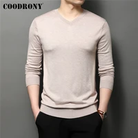 coodrony brand spring autumn high quality casual long sleeve v neck pure color soft sweater pullover shirt men clothing c1255