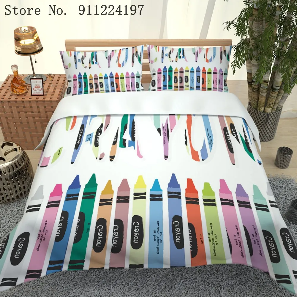 

Colorful Crayon Duvet Cover Microfiber Bed Sheet Cartoon Comforter Bedding Sets 2/3Pcs Single Double For Boys Girls Bed Linen