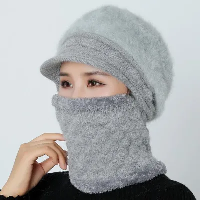 Skullies Beanies женская зимняя шапка для мамы вязаная шапочка для девочек шарф женская шапка для женщин шерстяная Круглая Шапочка Шапка Зимняя маска шапка - Цвет: gray