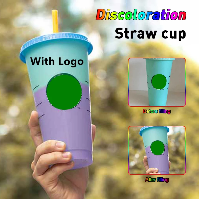 

710ml Straw Cup With Logo With Lid Reusable Cups Plastic Tumbler Cold Coffee Mug Christmas Party Gift Support Dropship Wholesale