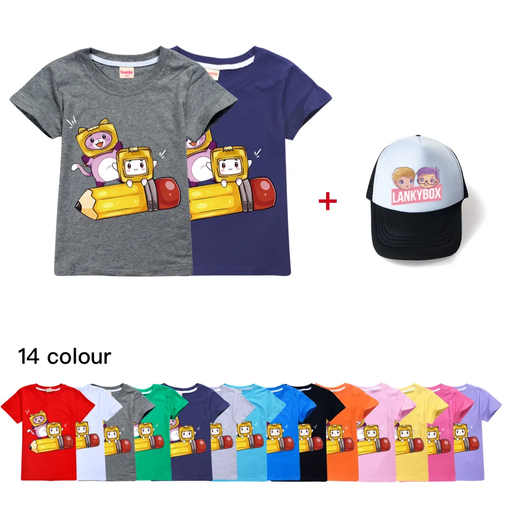 

Lankybox Summer Matching Boys Short Sleeve T-shirt Hat Cotton Kids Clothes Boys 2-16Y Girls Summer Clothes Toddler Kids Shirts