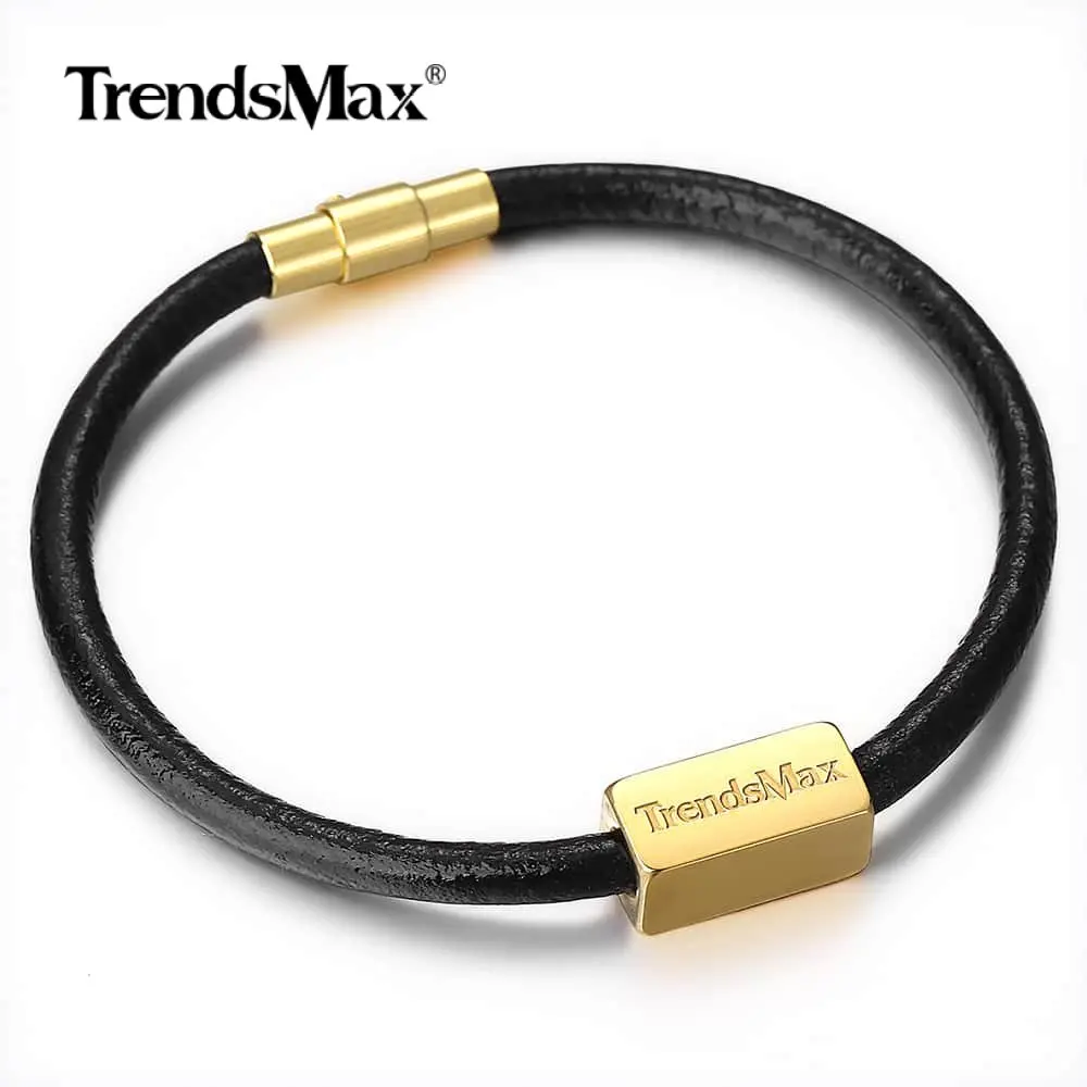 Trendsmax новинка мужской кожаный браслет простые золотые аксессуары магнитная