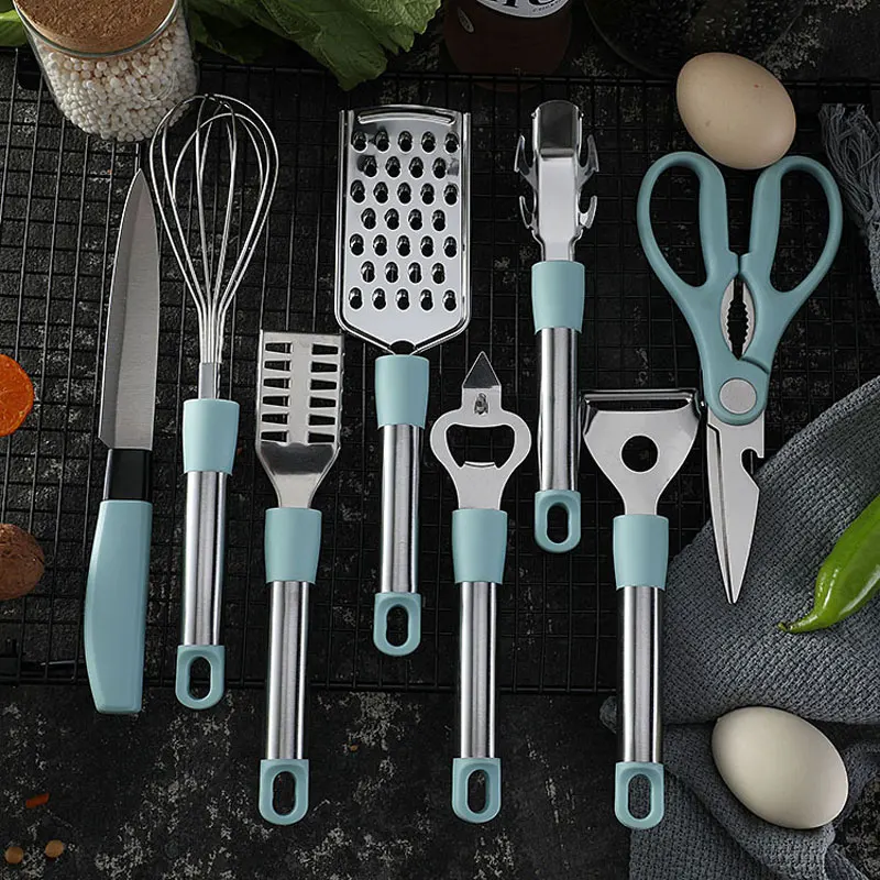 9 set stainless steel kitchen gadget sets potato fruit peeler grater can opener household scissors kitchenaid accessories free global shipping