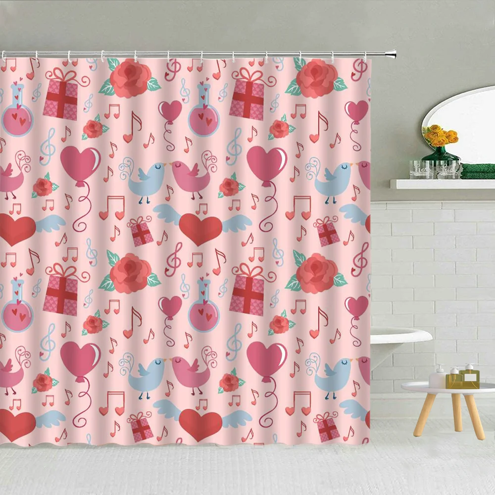 

Lovely Cartoons Human Buttocks Shower Curtain Simple Hand-painted Bathroom Decor Balloon Love Waterproof Fabric Hooks Curtains
