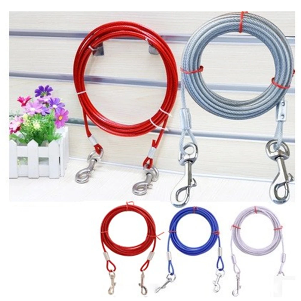 Dual Heads Dog Steel Wire Tow Rope Small Medium Large Pet Metal Hooks Puppy Cat Lead Strap Leash 3M 5M 10M