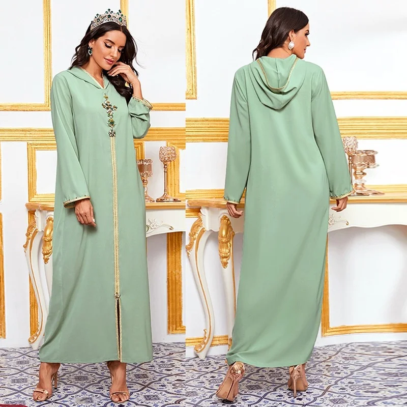 Muslim Fashion Abayas For Women Arabic Turkish Hooded Long Dresses Diamonds Kaftan Dialaba Dubai Islamic Clothing 2021 | Тематическая