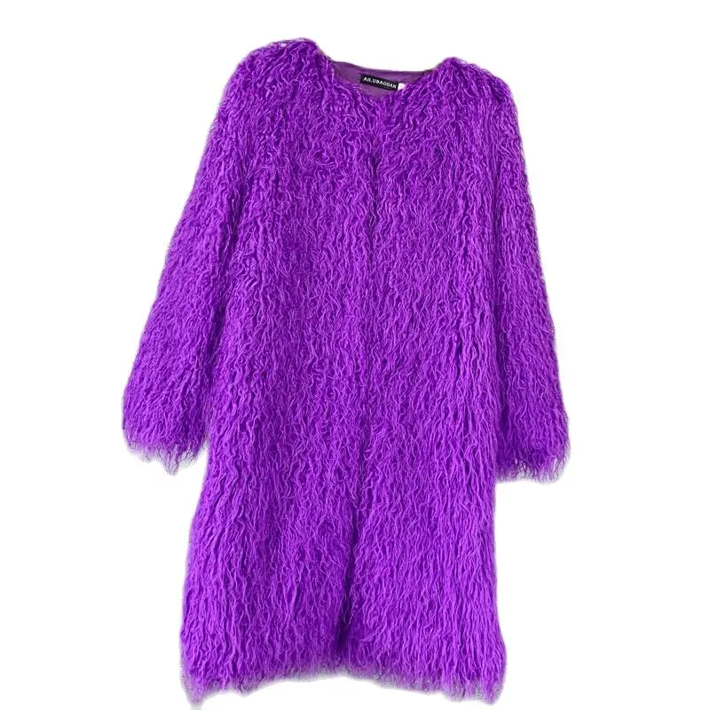 M-3XL European and American women Winter Clothing Imitation Fur Tan Wool Lamb Long Furry Coat | Женская одежда