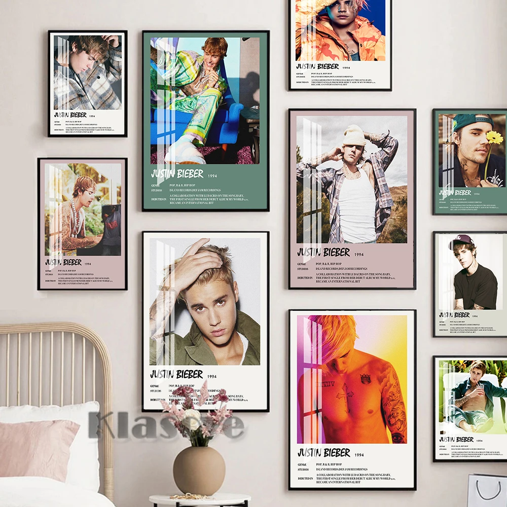 

Justin Bieber Hot Popular Music Singer Poster Fashion Magazine Cover Prints Art Canvas Painting Modern Bar Pub Club Home Decor