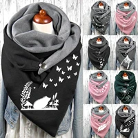 fashion women cute cat print scarf hijabs female lady retro multi purpose shawl button scarf femme wraps foulard bufand