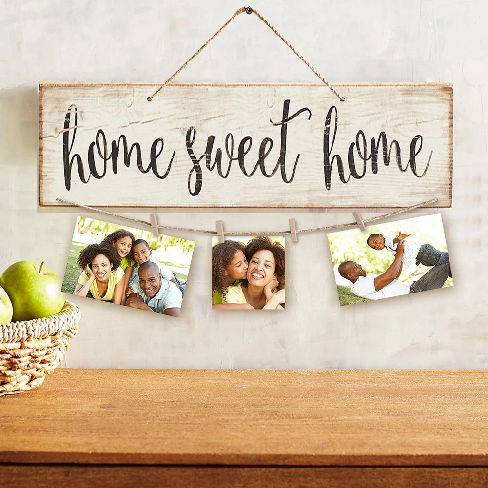

50cm Vintage Sweet Home Letter Printed Wooden Wall Hanging Decor Photo Clip Ornament Home Decoration