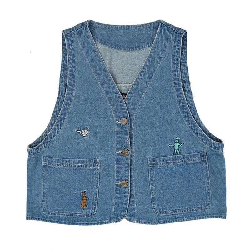 

Vests Women Jean Waistcoat Spring Summer Sleeveless Student Teens Cropped Jacket Denim Chic Basic Simple Womens Outwear New W869