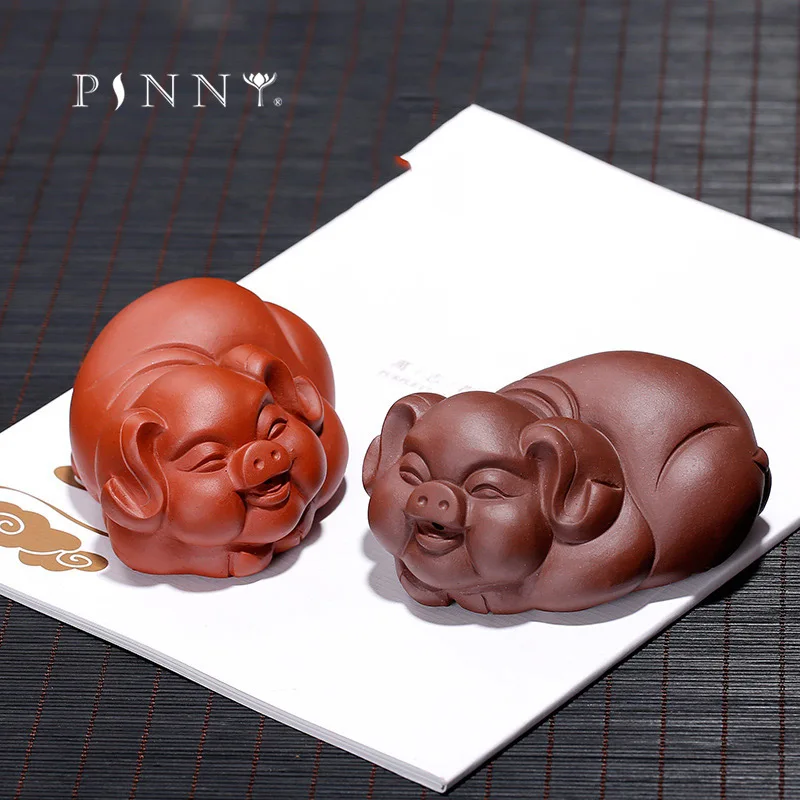 

PINNY Purple Clay Happy Pig Tea Pet Sculptures Small Pig Decoration Statue Ceramic Tea Ceremony Ornaments Accessories