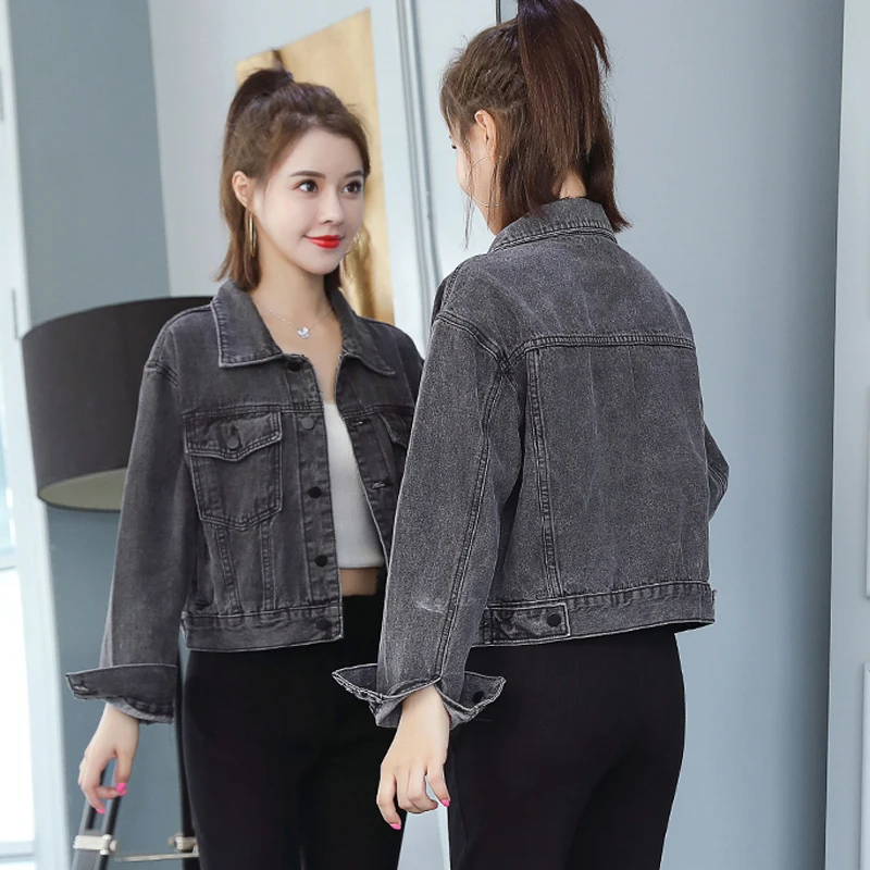 Джинсовая куртка женская оверсайз однотонная винтажная верхняя одежда из денима
