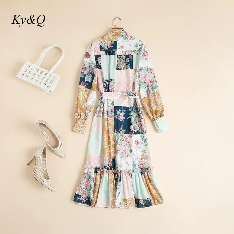 

Boho Vintage Fashion Floral Elegant Print Stand Collar Lantern Sleeve Holiday Dress 2020 Autumn Luxury Brand Party Clothing