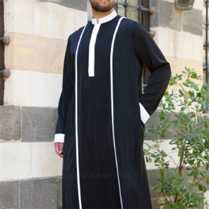 

Muslim Jubba Thobe Men Islamic Arabic Kaftan Fashion Clothing Long Sleeve Saudi Arabia Dubai Mens Patchwork Abaya Dress Robes