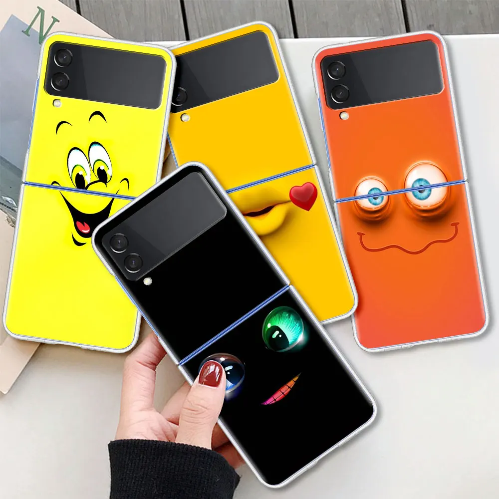 

Clear Case for Samsung Z Flip3 5G Phone Cover for Galaxy ZFlip 3 Hard Silicone Funda For Z Flip3 Capa Funny Face