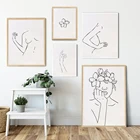 Настенная картина с изображением линий, плакат с головой цветка и принты, черная и белая линия, Абстрактная Картина на холсте, Минималистичная картина, домашний декор