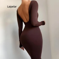 hot sale 2021 spring new sexy open back round neck long sleeve dress elegant womens fashion