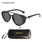 Мужские трендовые солнцезащитные очки TANSEN, круглые ветрозащитные солнцезащитные очки в стиле стимпанк для взрослых, дорожные солнцезащитные очки в стиле ретро с футляром