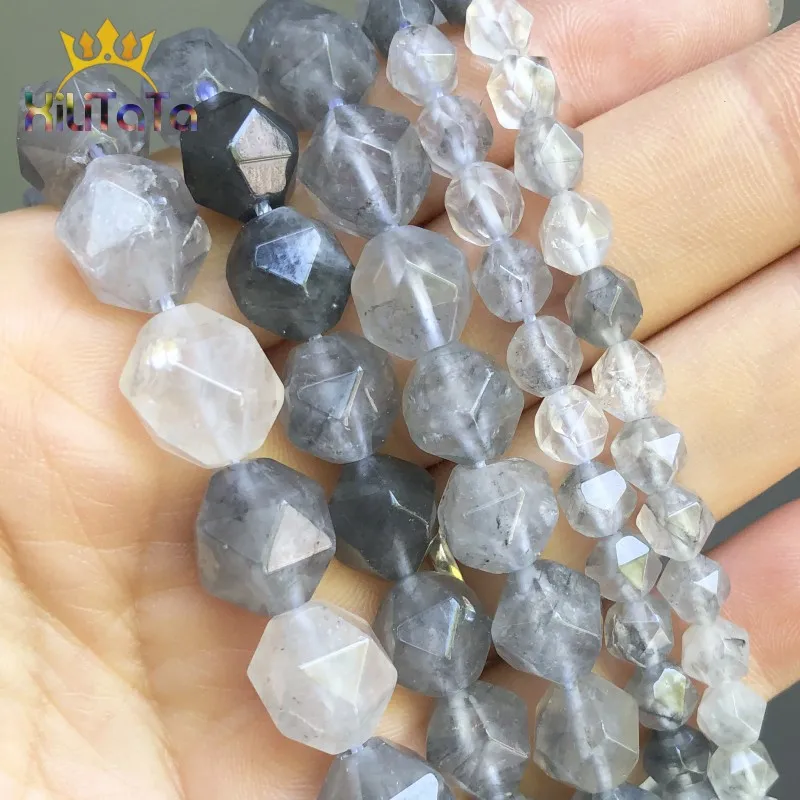 Граненые бусины из серого агата россыпью для самостоятельного изготовления