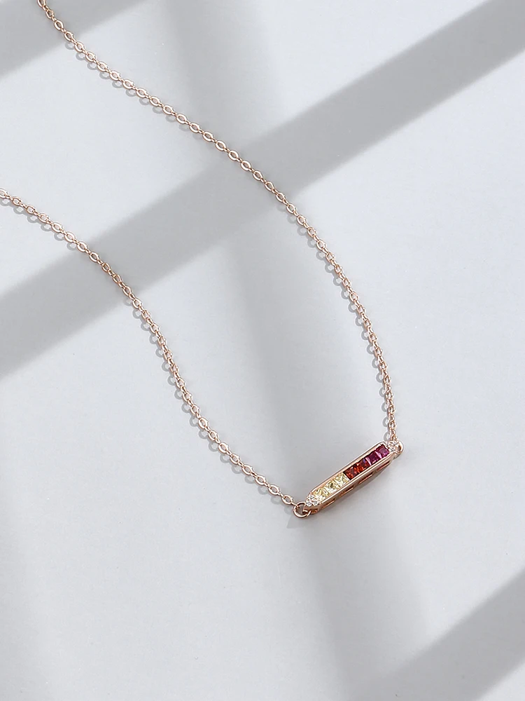 

SILVERHOO 925 Sterling Silver Rainbow Necklace For Women Colorful Cubic Zirconia Strip Elegant Girl Engagement Gift Fine Jewelry
