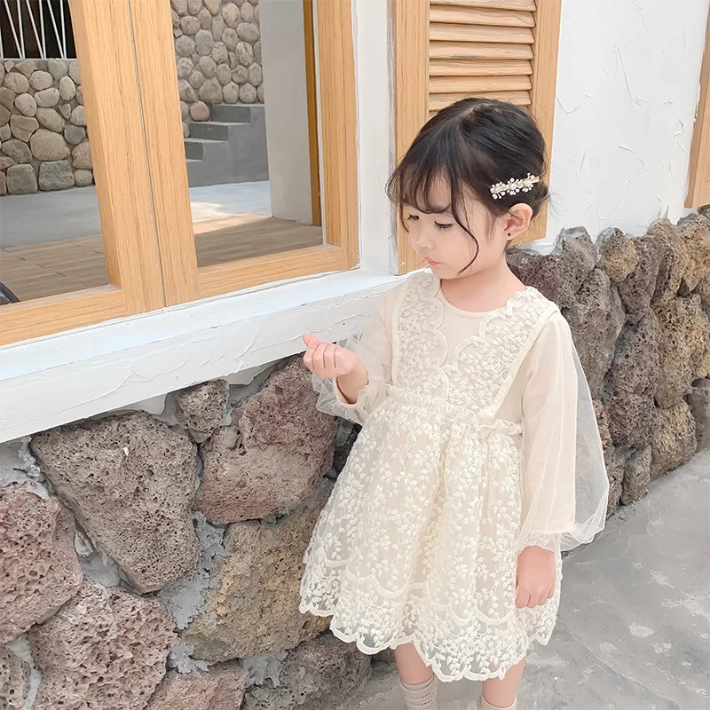 2019 Autumn New Arrival korean style cotton all-match princess lace grenadine long sleeve party dress for sweet cute baby girls | Детская