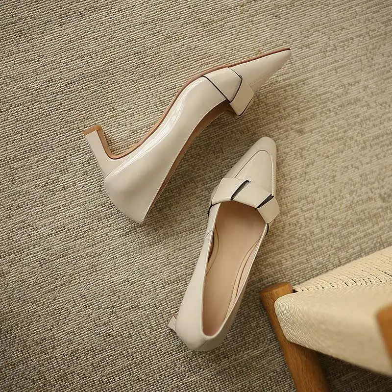 

Krazing pot hot cow patent leather small square toe high heel soft European style mature lady streetwear slip on women pumps L92