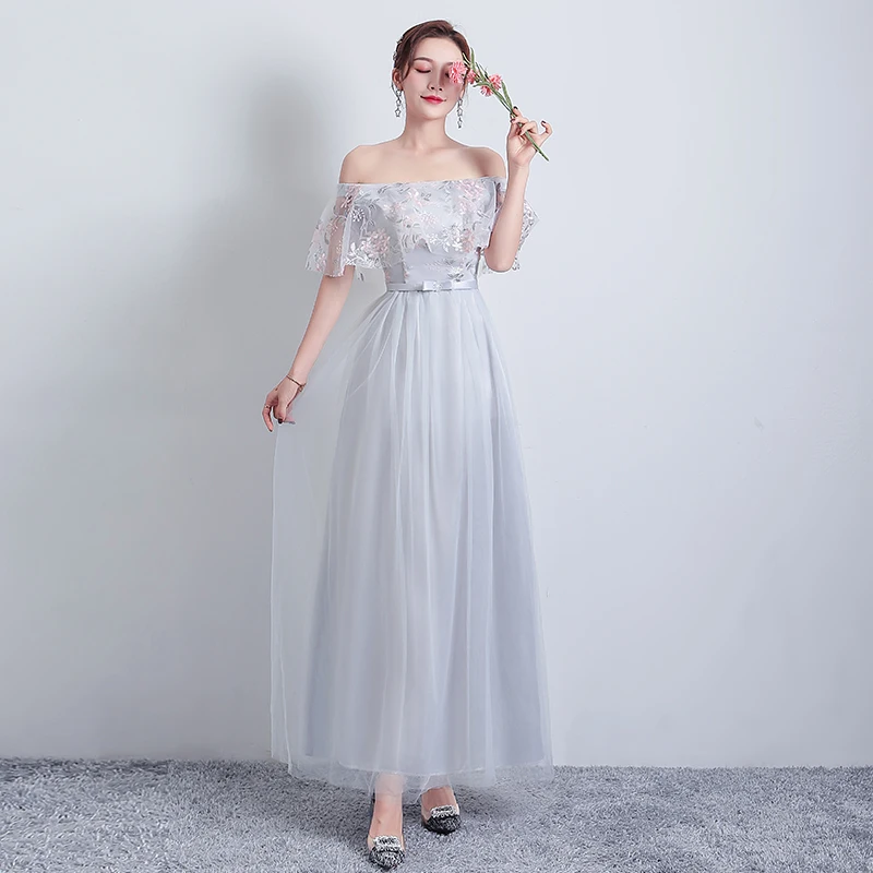 Серые платья подружек невесты элегантные вечерние для женщин свадебные гостей