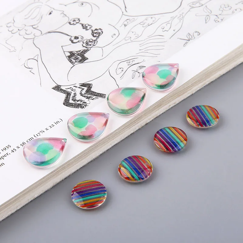 Модные геометрические круглые цветные бусины из смолы с плоской задней частью 40