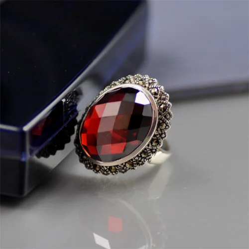 

YKD302 925 Sterling Silver Ring wine red zircon ring wedding engagement party gift