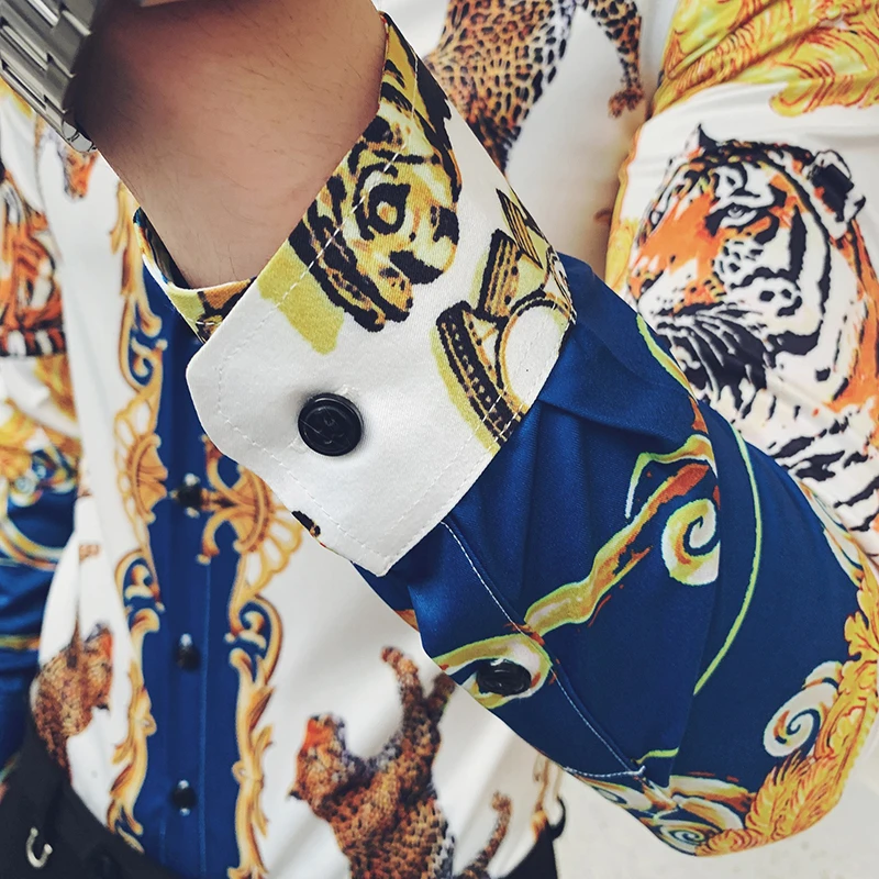 Мужская рубашка с леопардовым принтом Повседневная Camisa Social Masculine Chemise Homem