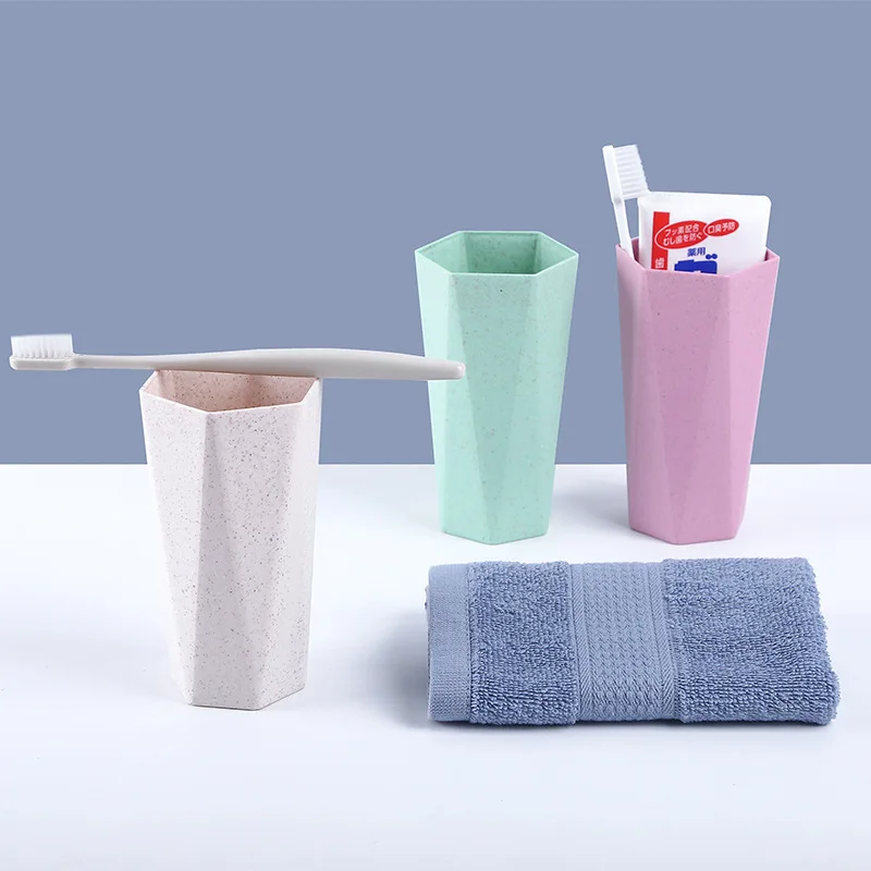 4pcs/lot Toothbrush Cup Comfortable Feel Wheat Straw Drinking Cup Mug Wash Gargle Cup Mouth plastic bathroom accessories