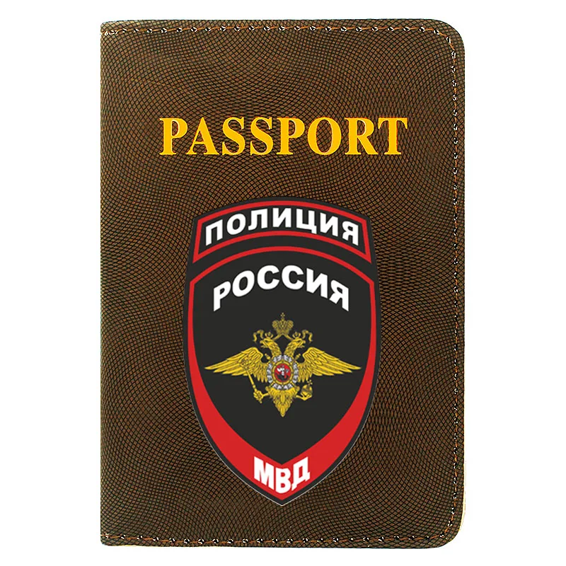 

Fashion Women Men Passport Cover Pu Leather Российская полиция Printing Travel ID Credit Card Holder Packet Wallet