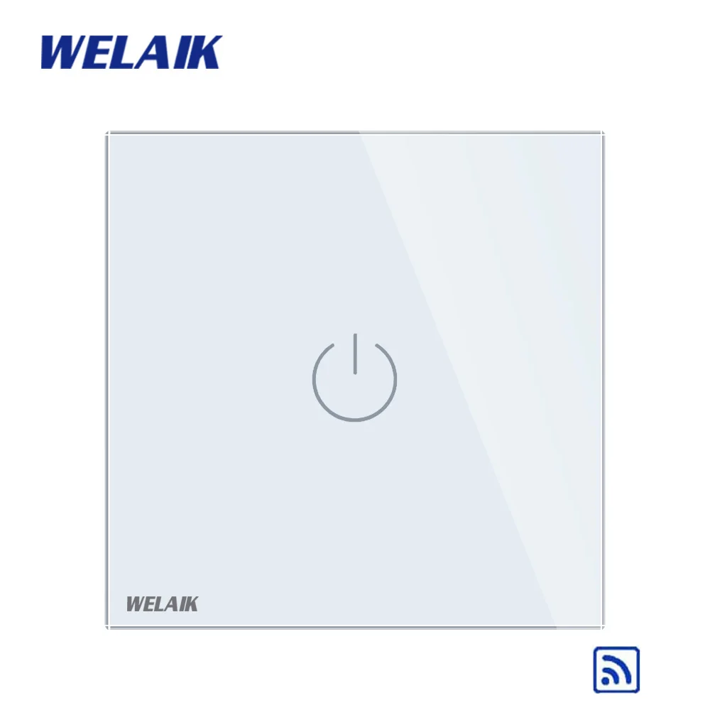 WELAIK UK RF 433MHZ настенный сенсорный выключатель-Кристалл Стекло-панель Переключатель-светодиодный светильник-пульт дистанционного управления-умный-переключатель 1ганг-1way B1913CW/BR01