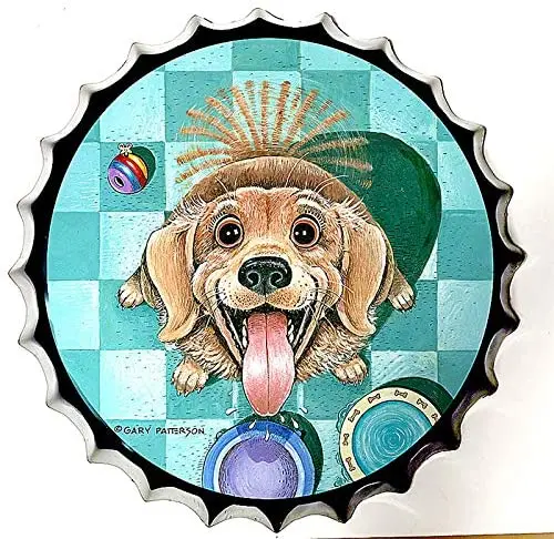 

Retro Sign Cartoon Dog Bottle Caps Retro Metal Tin Sign Diameter 13.8 Inches - Handcrafts Home Decor Bar Plaque Lounge