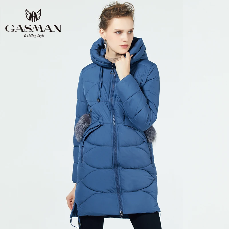GASMAN 2019 Био Пух Пальто Средняя Длина Модный Пуховик Женский с Капюшоном Теплая