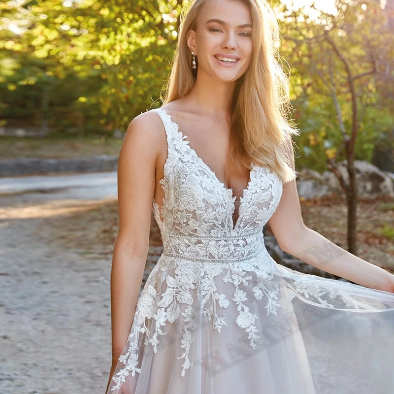 Сексуальное свадебное платье с открытой спиной и аппликацией кружевные