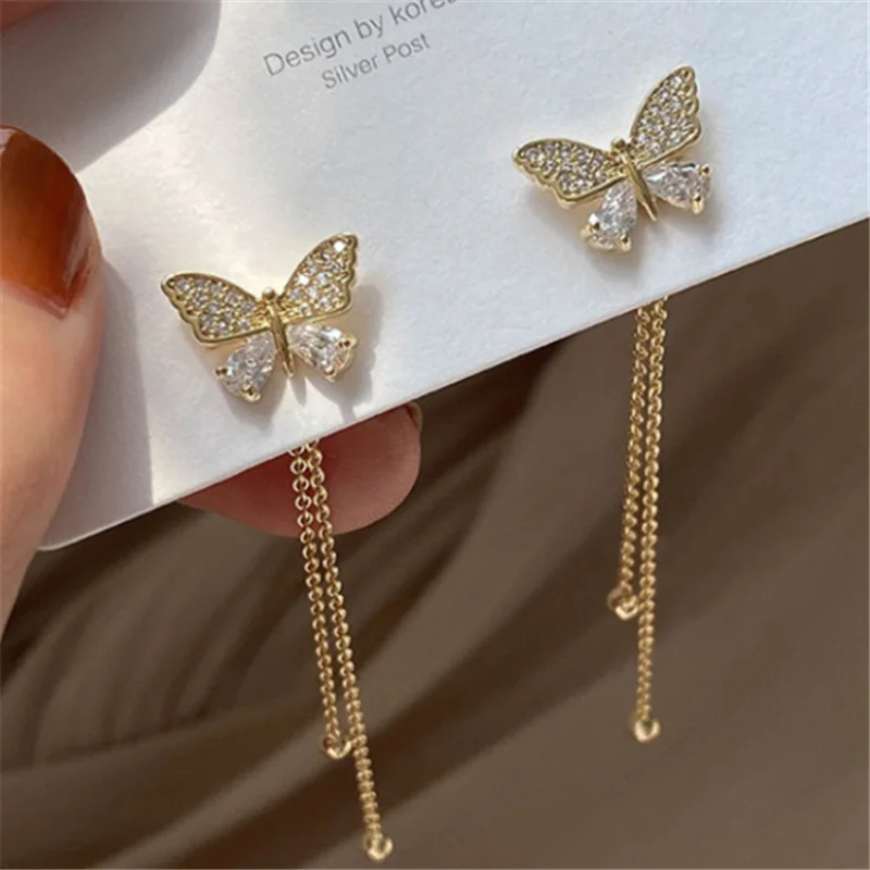 

Fashion Simple Butterfly Earrings Super Fairy Tassel Long Earrings Temperament Fresh Earrings Women's Jewelry Wholesale