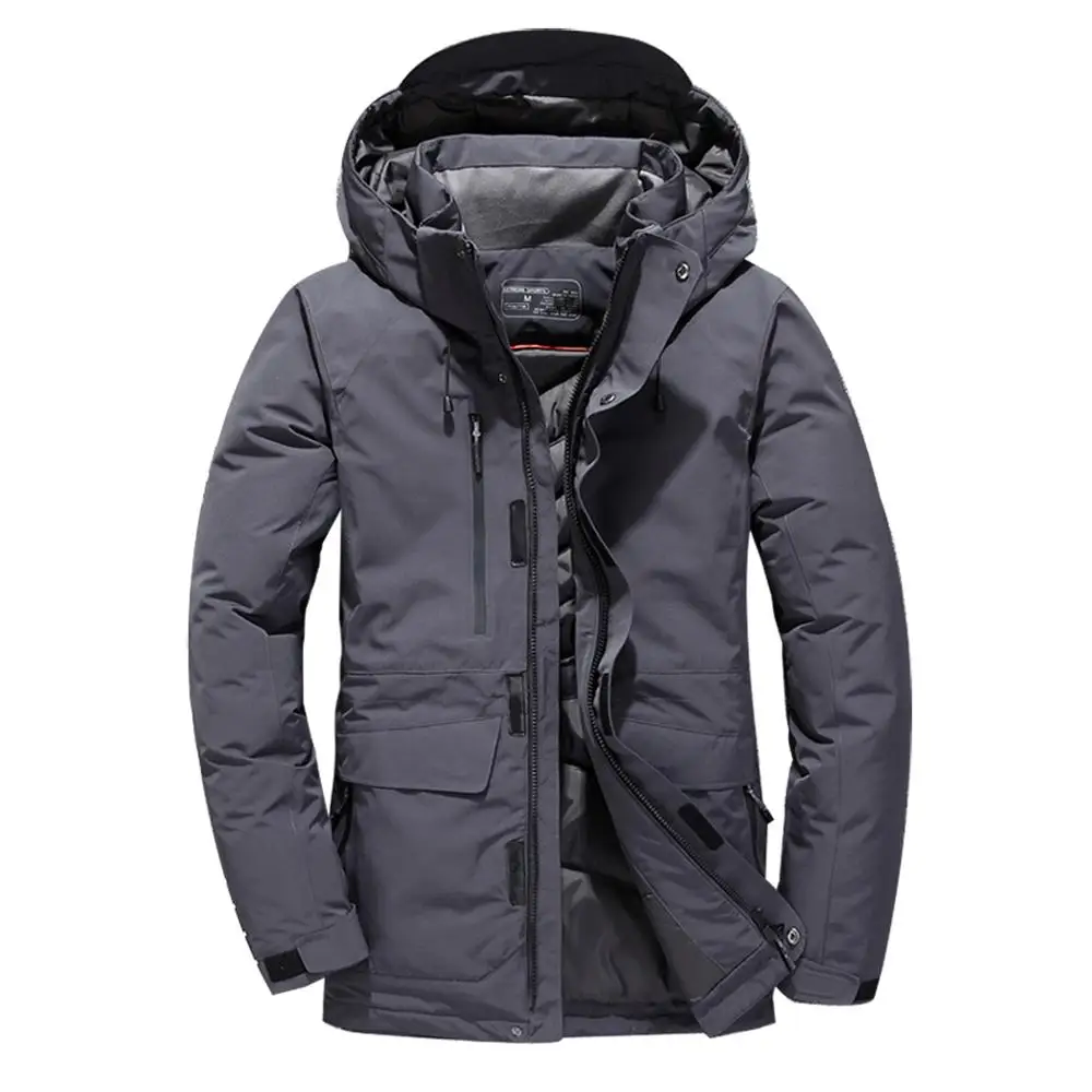 

Мужская теплая зимняя куртка на белом утином пуху, с капюшоном и защитой от ветра до-30 градусов, 2019