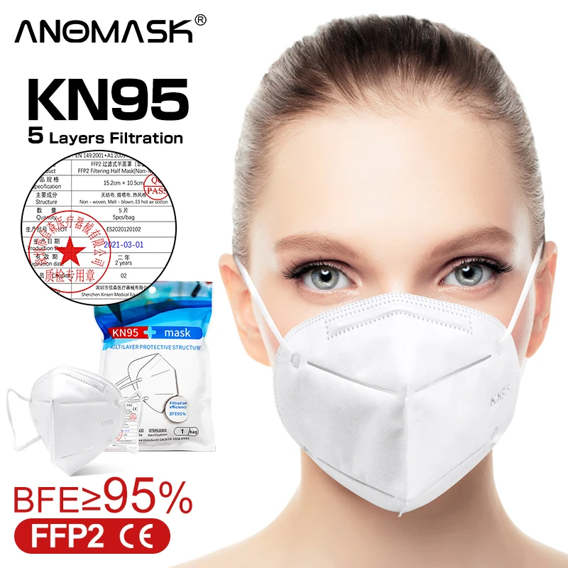 Маска для лица KN95 с 5-слойным фильтром Пылезащитная PM2.5 Нетканая FFP2 150 шт. | Красота
